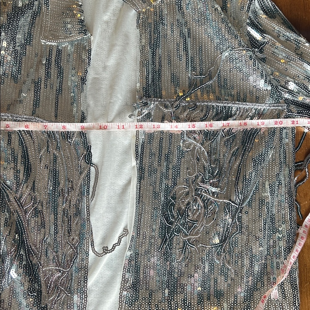 Silver Sequin Fringe Jacket – Cropped Disco / Festival Statement Piece - Picture 6 of 12